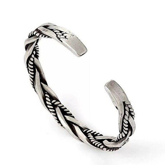 NEW STERLING SILVER TWIST WEAVING ADJUSTABLE UNISEX BANGLE CUFF BRACELET - Picture 4 of 8